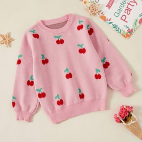 Kid Girl Casual Cherry Knit Pink Sweater